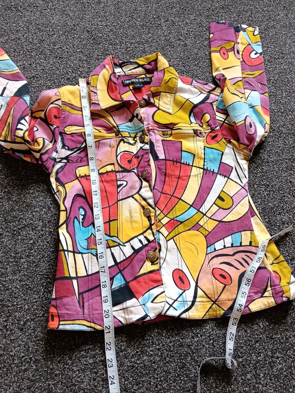 Y2K 90s Vibrant Abstract Multicolor Artsy Button Up Jacket Mirror Image Small - Picture 8 of 12